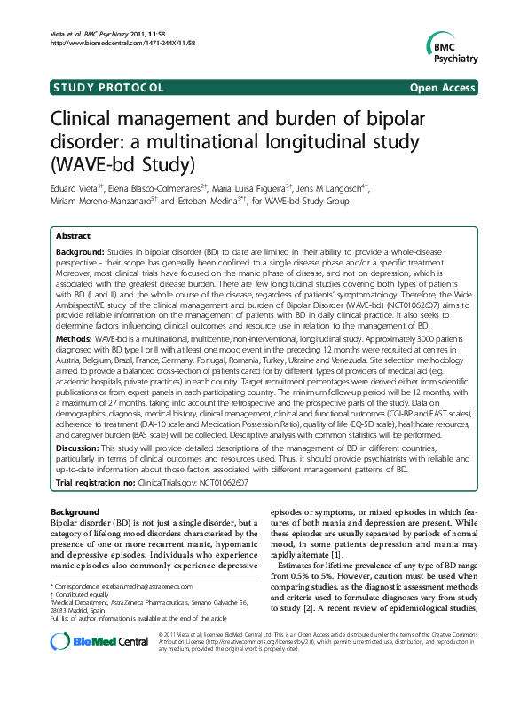 (PDF) Clinical management and burden of bipolar disorder: a ...