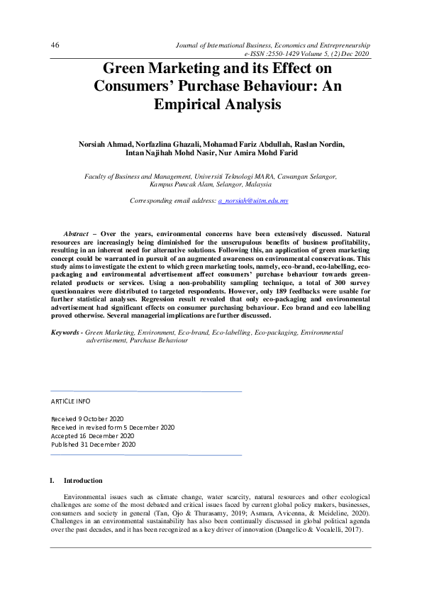 (PDF) Green Marketing and its Effect on Consumers’ Purchase Behaviour ...