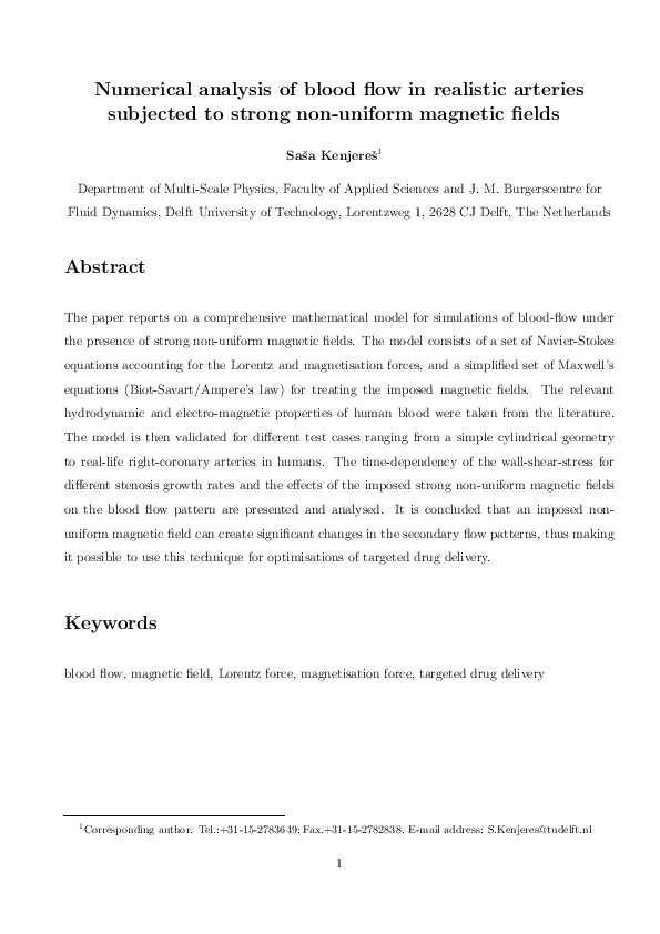 (PDF) Numerical analysis of blood flow in realistic arteries subjected ...