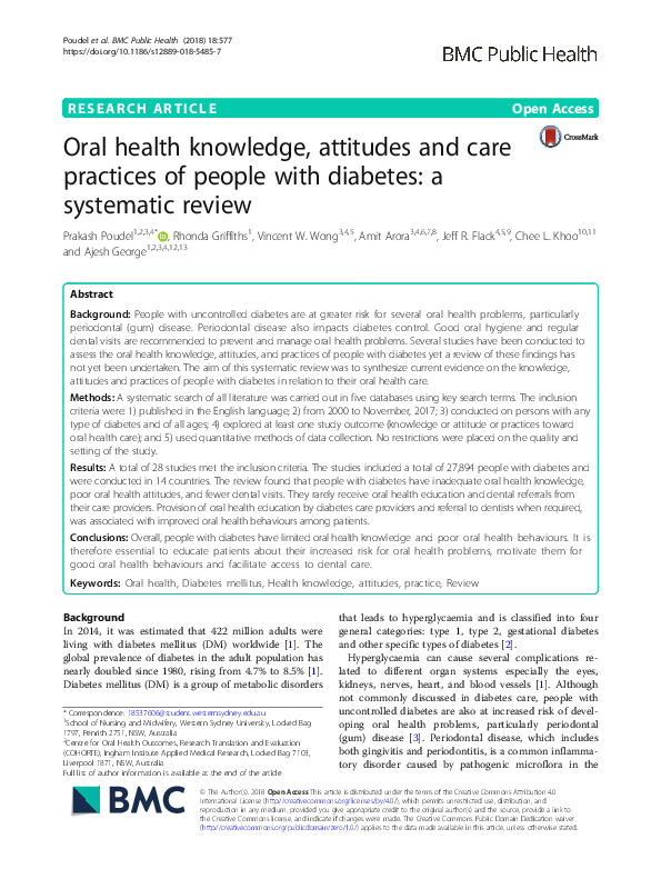 (PDF) Oral health knowledge, attitudes and care practices of people ...