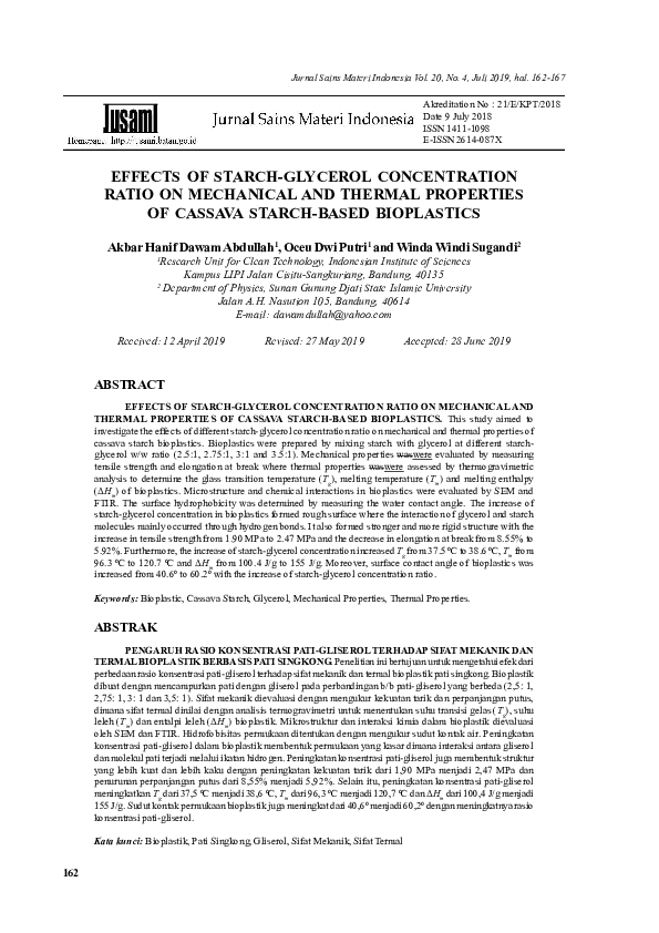 (PDF) Effects of Starch-Glycerol Concentration Ratio on Mechanical and ...