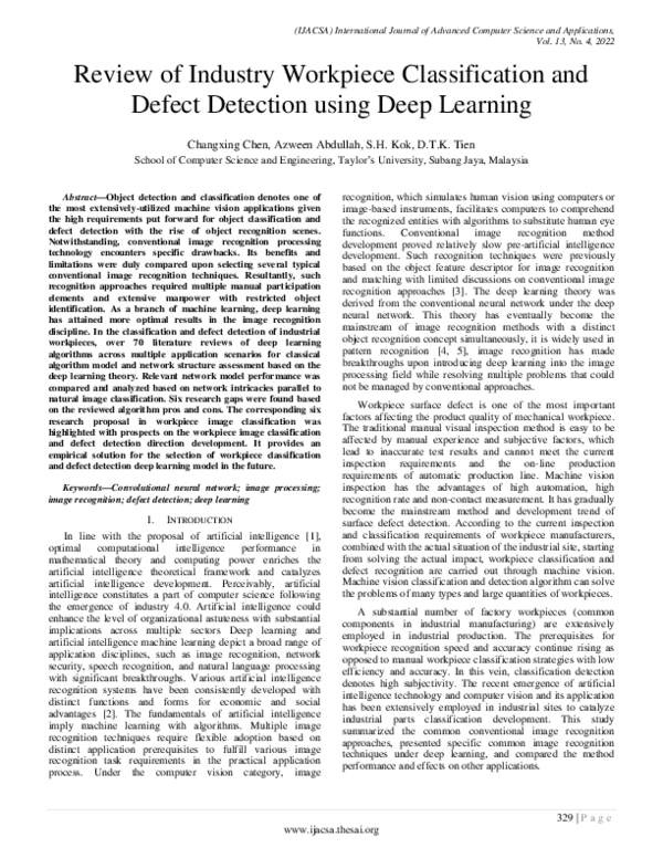 (PDF) Review of Industry Workpiece Classification and Defect Detection ...