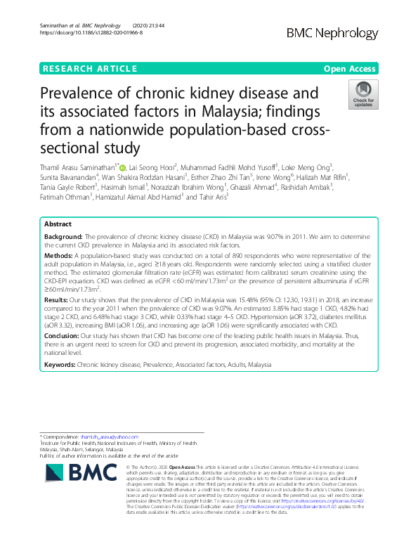 (PDF) Prevalence of chronic kidney disease and its associated factors ...