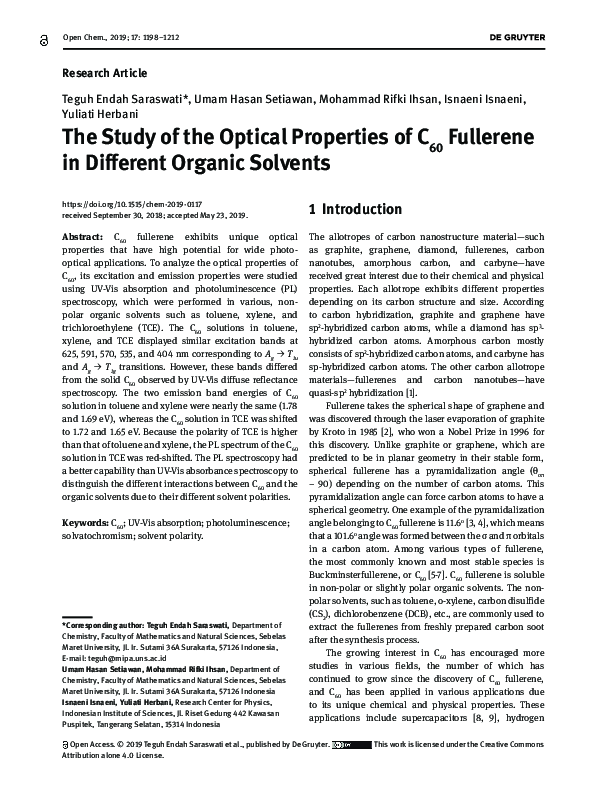 (PDF) The Study of the Optical Properties of C60 Fullerene in Different ...