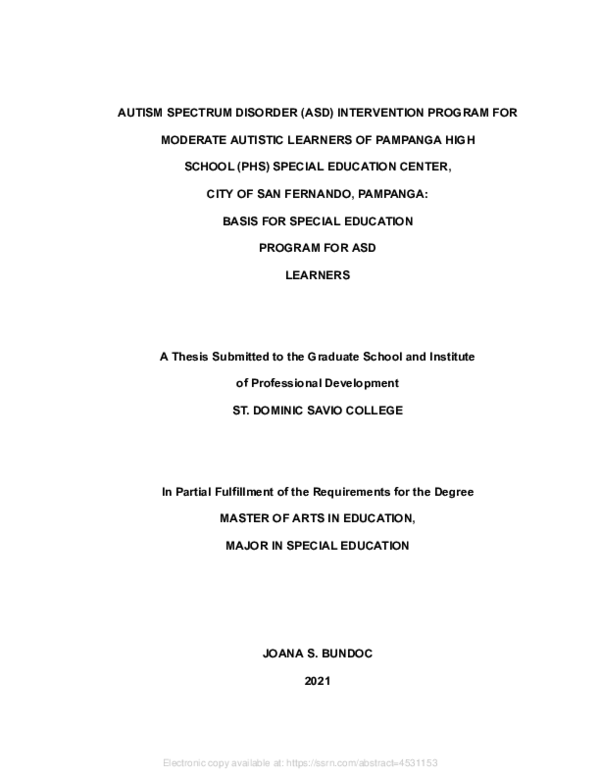 (PDF) Autism Spectrum Disorder (ASD) Intervention Program for Moderate ...