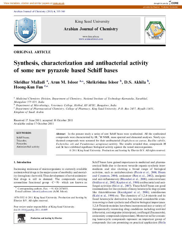 (PDF) Synthesis, characterization and antibacterial activity of some ...