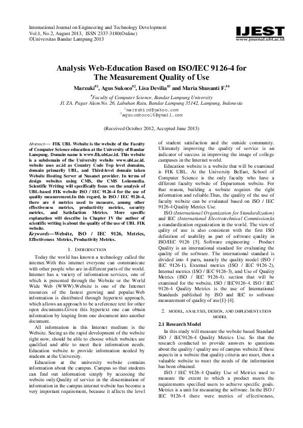 (PDF) Analysis Web-Education Based on ISO/IEC 9126-4 for The ...