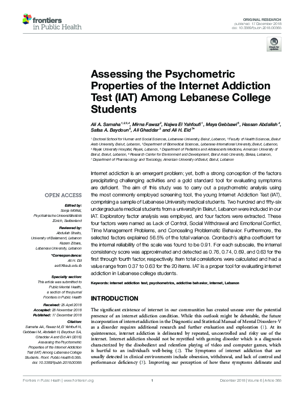 (PDF) Assessing the Psychometric Properties of the Internet Addiction ...