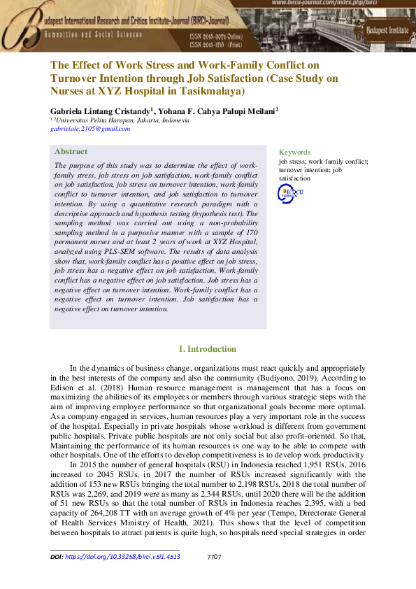 (PDF) The Effect of Work Stress and Work-Family Conflict on Turnover ...