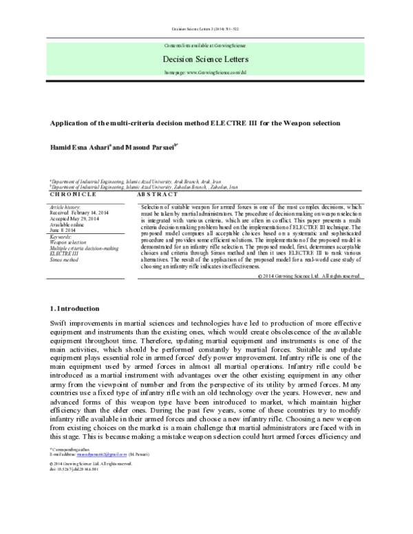 (PDF) Application of the multi-criteria decision method ELECTRE III for ...
