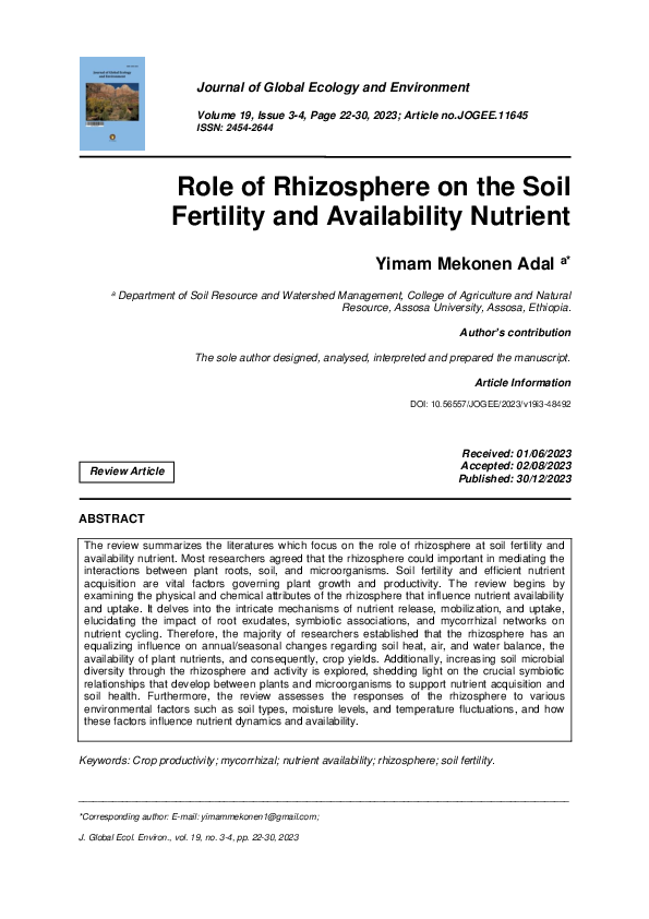 (PDF) Role of Rhizosphere on the Soil Fertility and Availability Nutrient