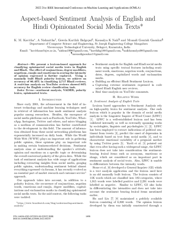 (PDF) Aspect-based Sentiment Analysis of English and Hindi Opinionated ...