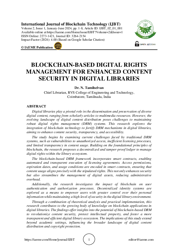 (PDF) BLOCKCHAIN-BASED DIGITAL RIGHTS MANAGEMENT FOR ENHANCED CONTENT ...