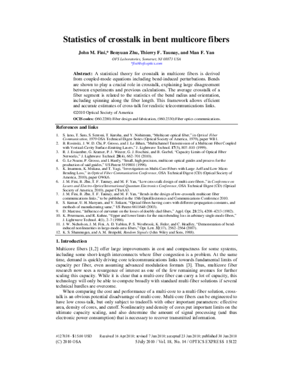(PDF) Statistics of crosstalk in bent multicore fibers