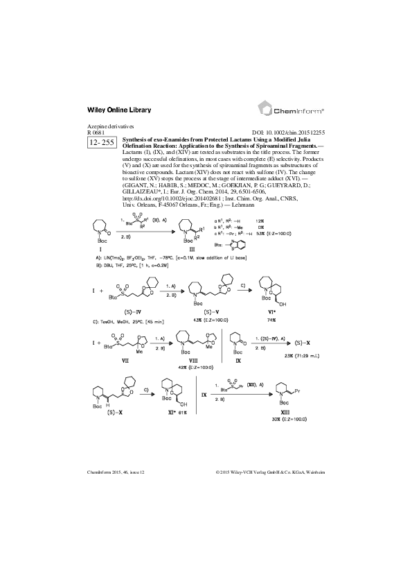 (PDF) ChemInform Abstract: Synthesis of exo-Enamides from Protected ...
