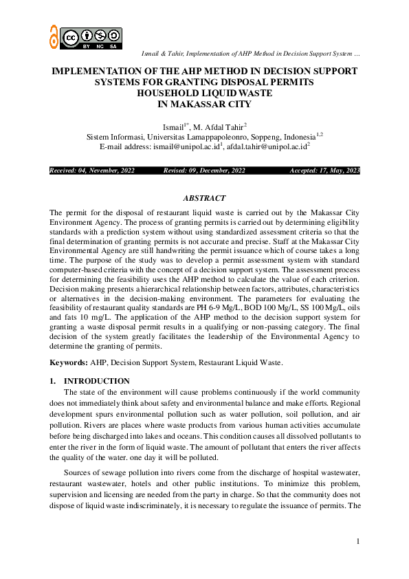 (PDF) IMPLEMENTATION OF THE AHP METHOD IN DECISION SUPPORT SYSTEMS FOR ...