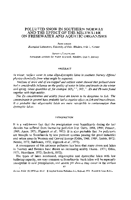 (PDF) Polluted snow in southern Norway and the effect of the meltwater ...