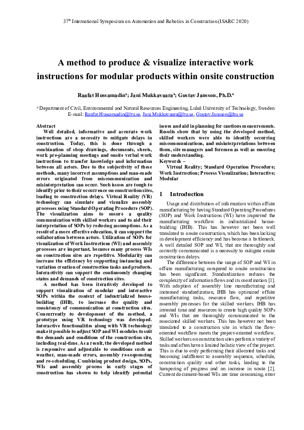 (PDF) A Method to Produce & Visualize Interactive Work Instructions for ...