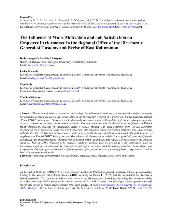 (PDF) influence of work motivation and job satisfaction on employee ...