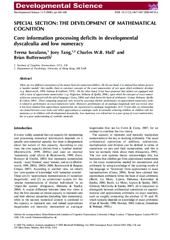 (PDF) Core information processing deficits in developmental dyscalculia ...
