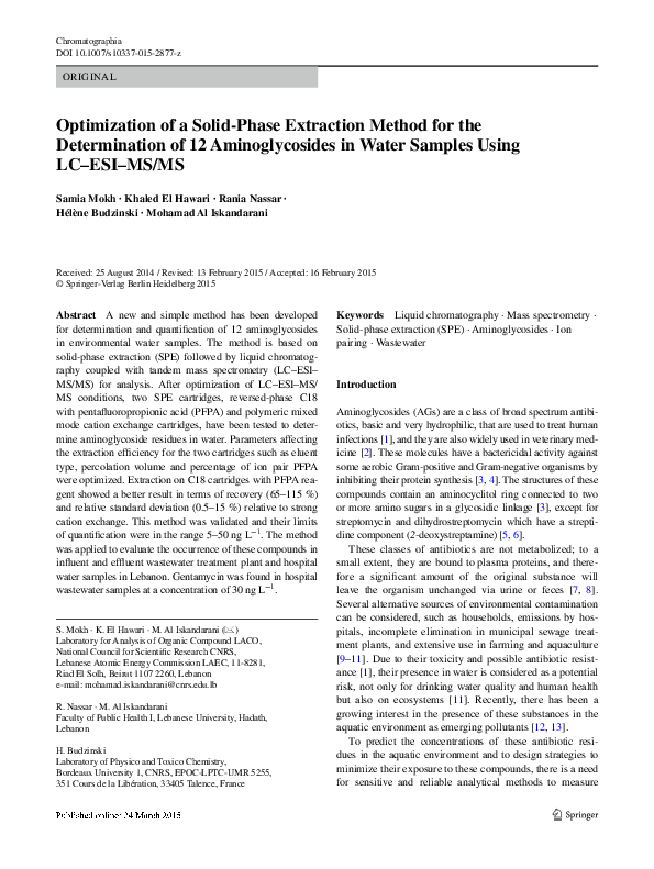(PDF) Optimization of a Solid-Phase Extraction Method for the ...