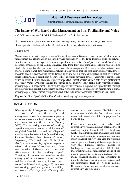 (PDF) The Impact of Working Capital Management on Firm Profitability ...