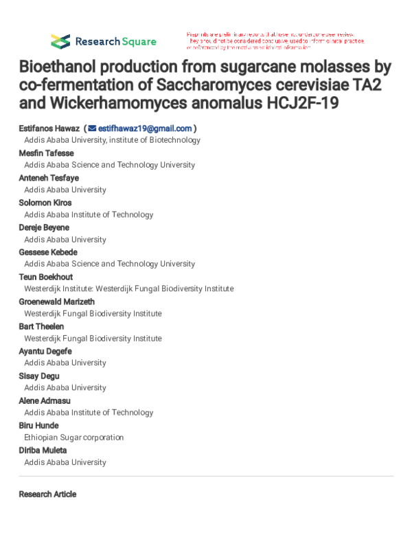 (PDF) Bioethanol production from sugarcane molasses by co-fermentation ...
