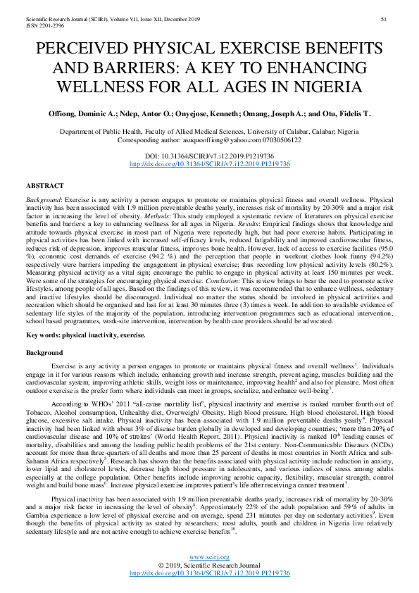 (PDF) Perceived Physical Exercise Benefits and Barriers: A Key to ...