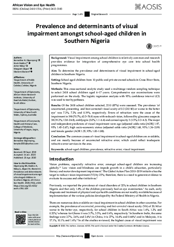 (PDF) Prevalence and determinants of visual impairment amongst school ...