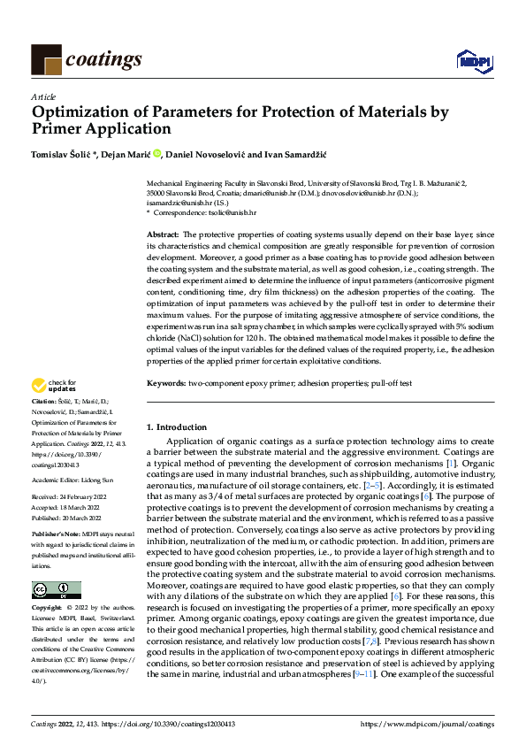 (PDF) Optimization of Parameters for Protection of Materials by Primer ...