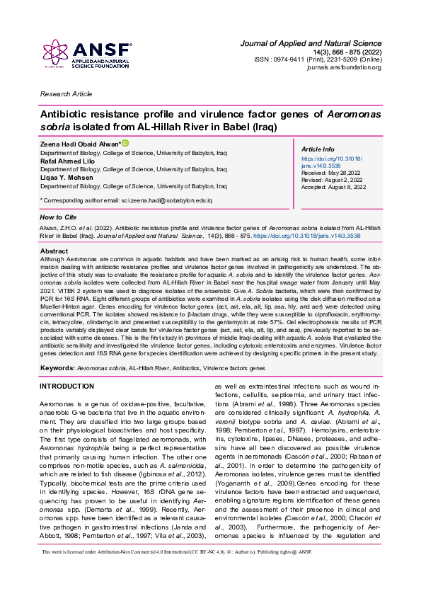 (PDF) Antibiotic resistance profile and virulence factor genes of ...