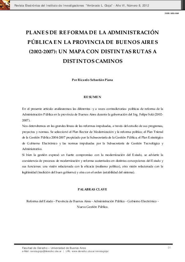 (PDF) Public Administration Reform Plans in the Province of Buenos ...
