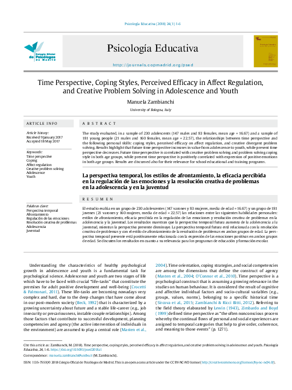 (PDF) Time Perspective, Coping Styles, Perceived Efficacy in Affect ...