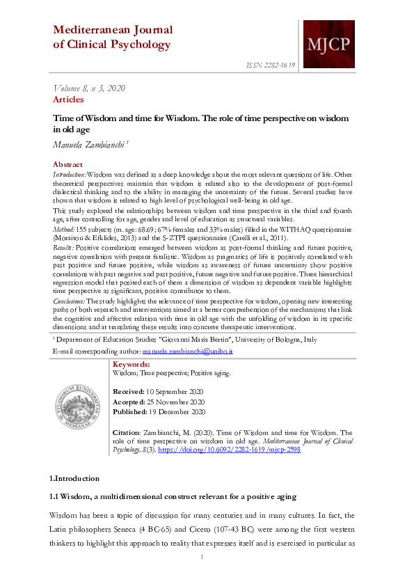 (PDF) Time of Wisdom and time for Wisdom. The role of time perspective ...
