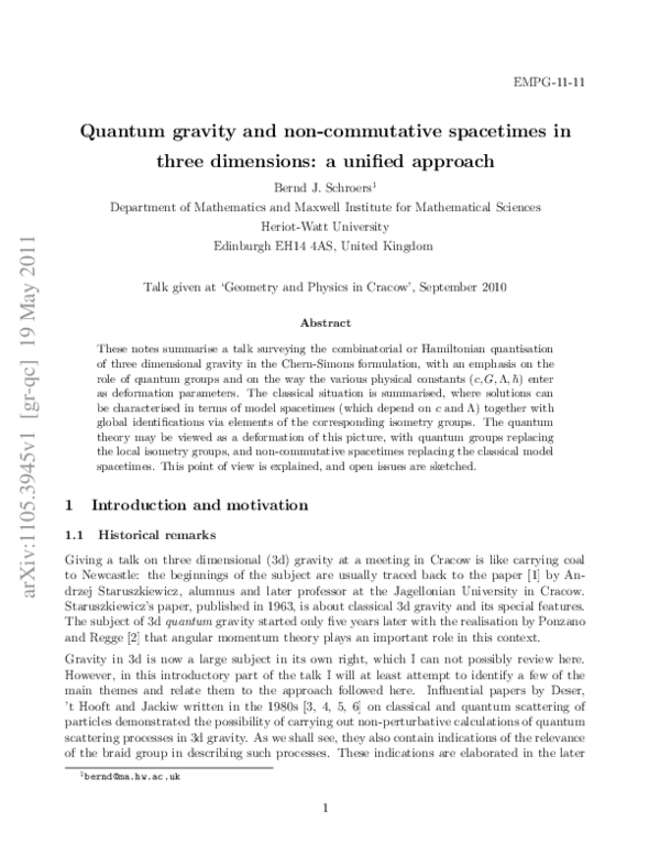 (PDF) Quantum gravity and non-commutative space-times in three ...
