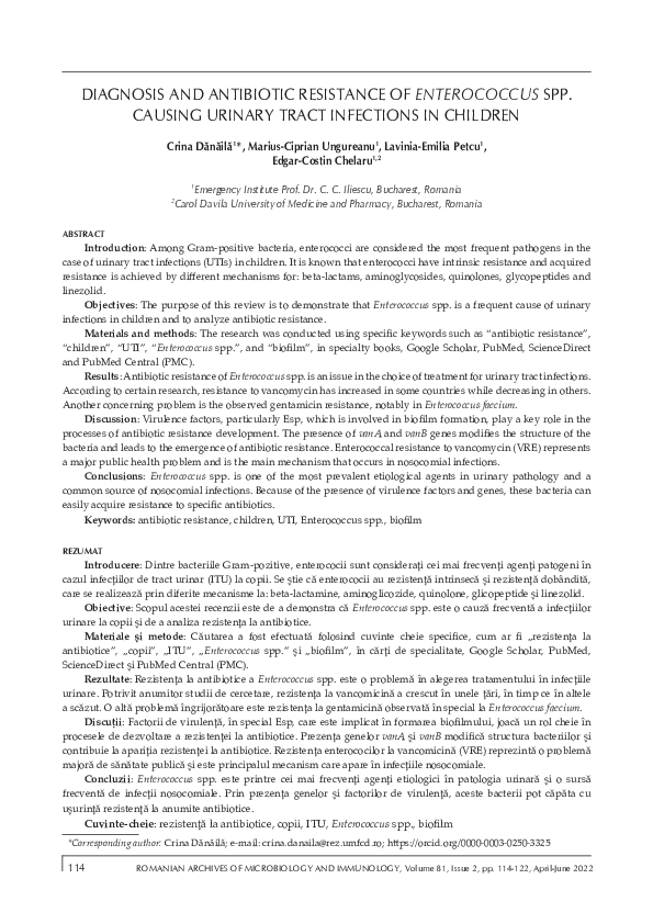 (PDF) Diagnosis and Antibiotic Resistance of Enterococcus Spp. Causing ...