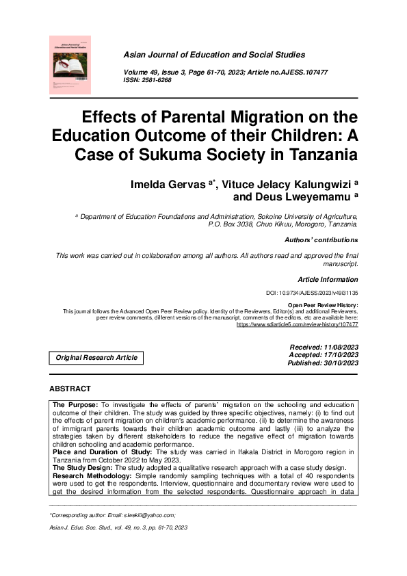 (PDF) Effects of Parental Migration on the Education Outcome of their ...