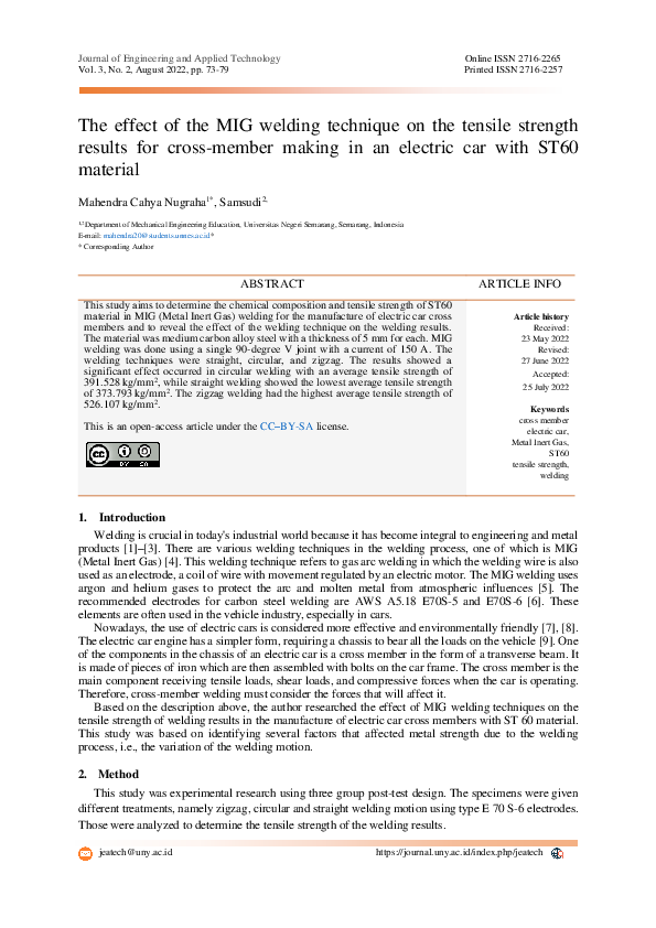 (PDF) The effect of the MIG welding technique on the tensible strength ...