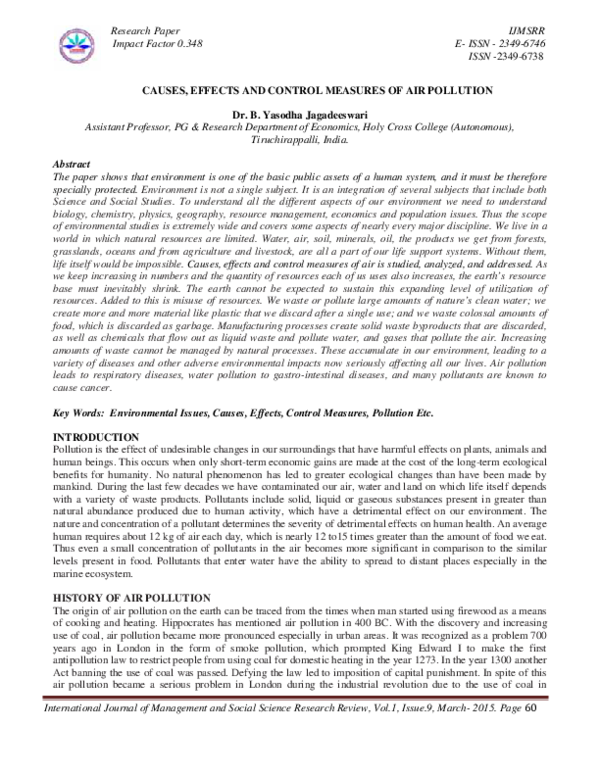 (PDF) Causes, Effects and Control Measures of Air Pollution