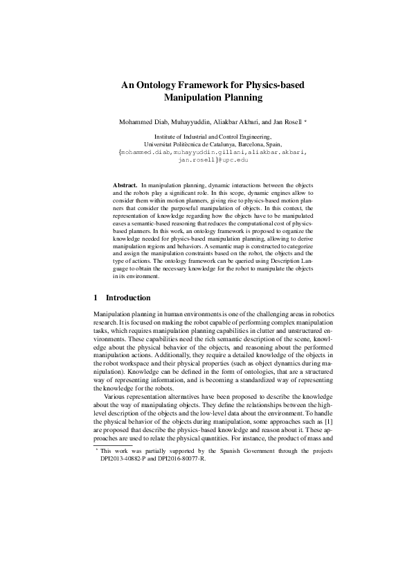 (PDF) An Ontology Framework for Physics-Based Manipulation Planning