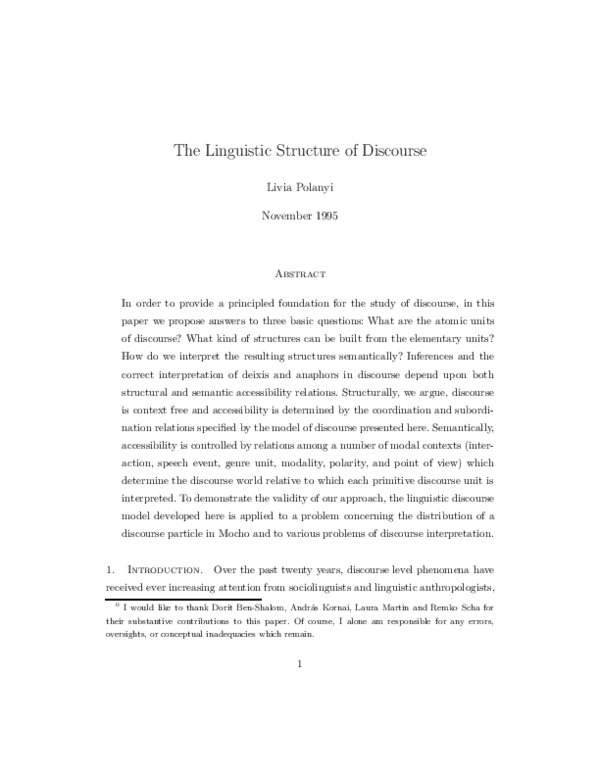 (PDF) The Linguistic Structure of Discourse