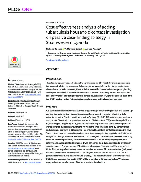 (PDF) Cost-effectiveness analysis of adding tuberculosis household ...