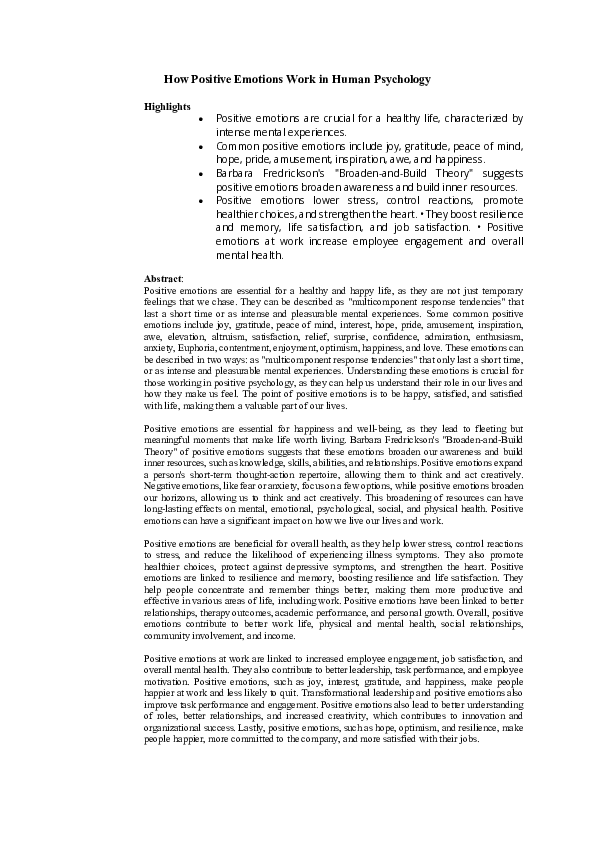 (PDF) How Positive Emotions Work in Human Psychology
