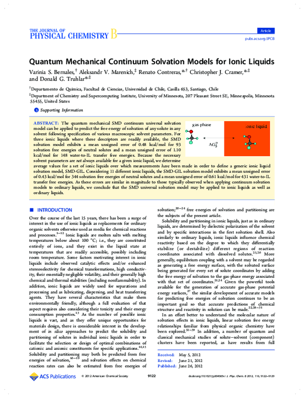(PDF) Quantum Mechanical Continuum Solvation Models for Ionic Liquids