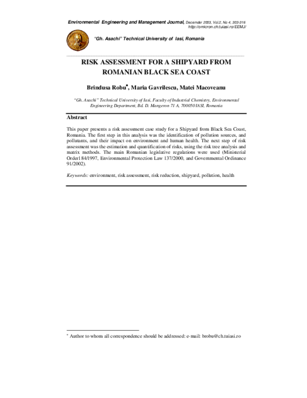(PDF) Risk Assessment for a Shipyard from Romanian Black Sea Coast ...