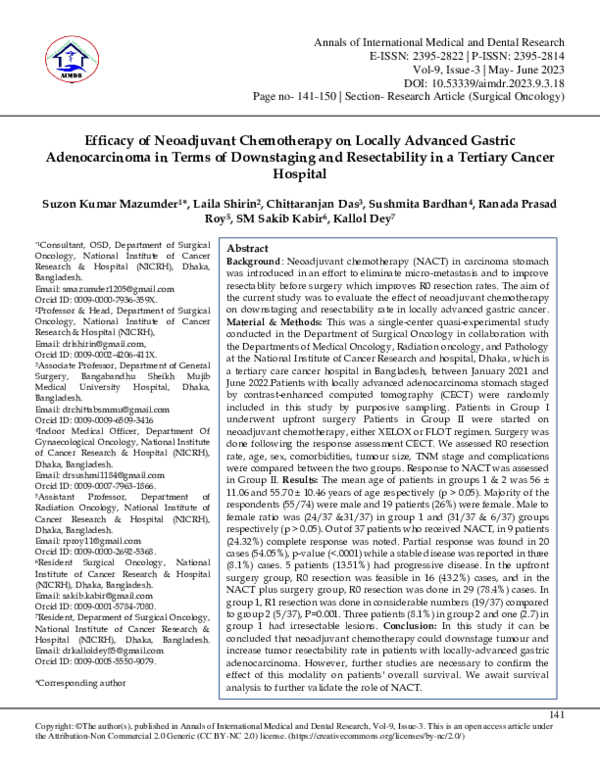 (PDF) Efficacy of Neoadjuvant Chemotherapy on Locally Advanced Gastric ...