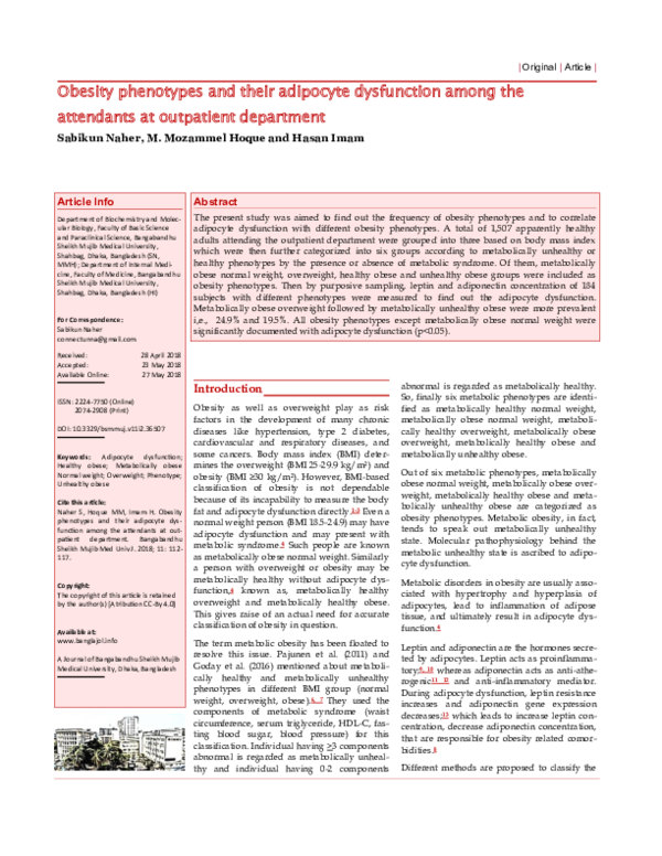 (PDF) Obesity phenotypes and their adipocyte dysfunction among the ...