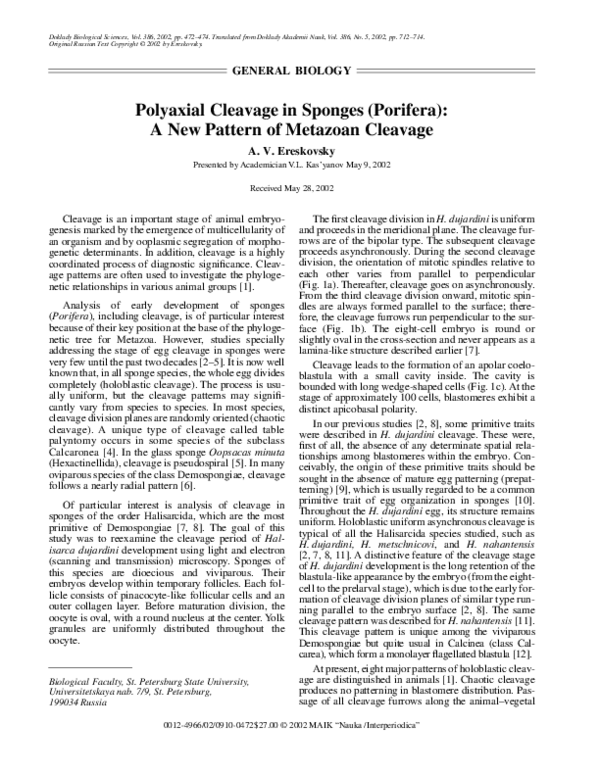 (PDF) Polyaxial Cleavage in Sponges (Porifera): A New Pattern of ...