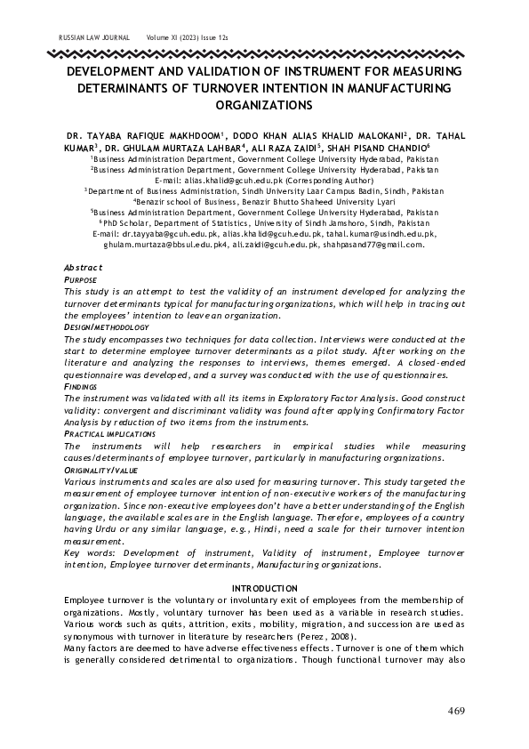 (PDF) DEVELOPMENT AND VALIDATION OF INSTRUMENT FOR MEASURING ...