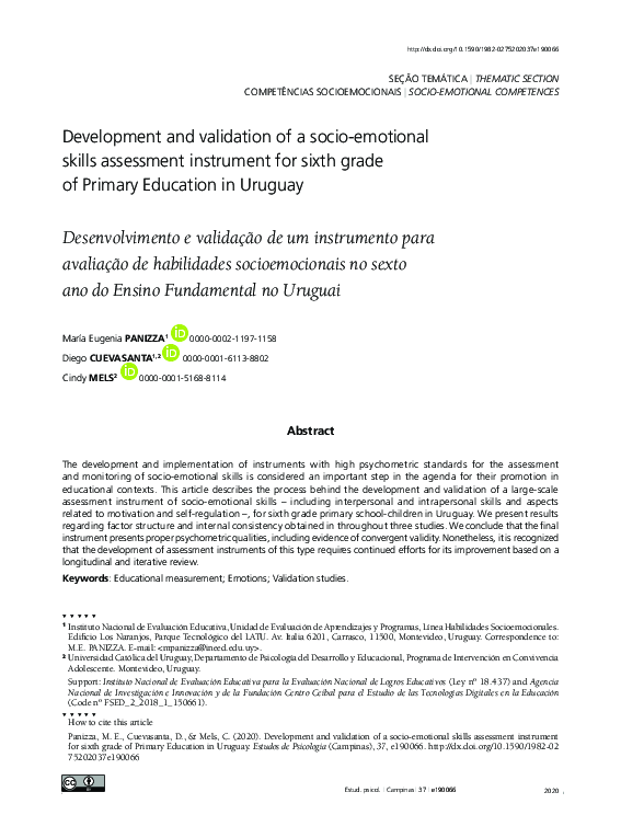 (PDF) Development and validation of a socio-emotional skills assessment ...